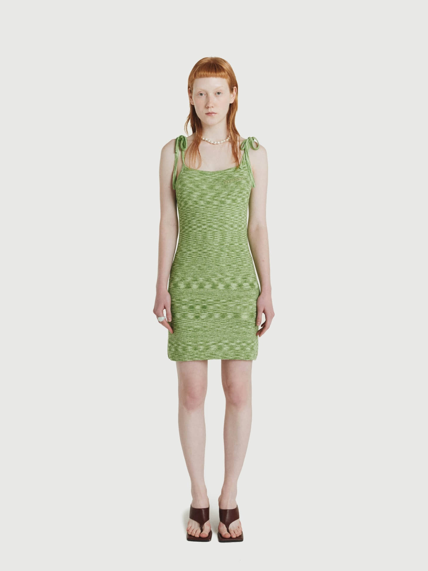 String Knit Slip Mini Dress / Green