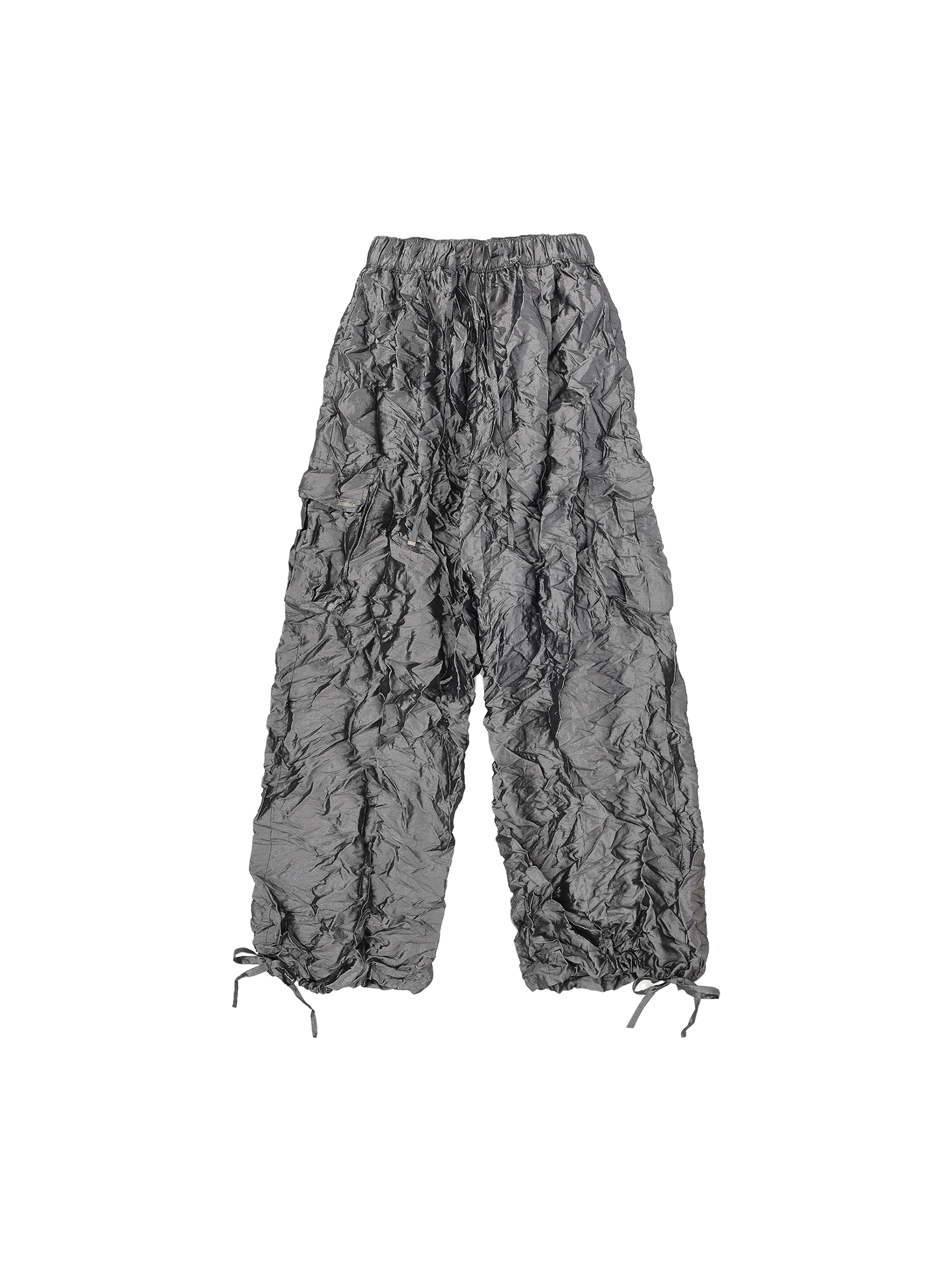 Crinkle Cargo Wide-Leg Pants / Grey