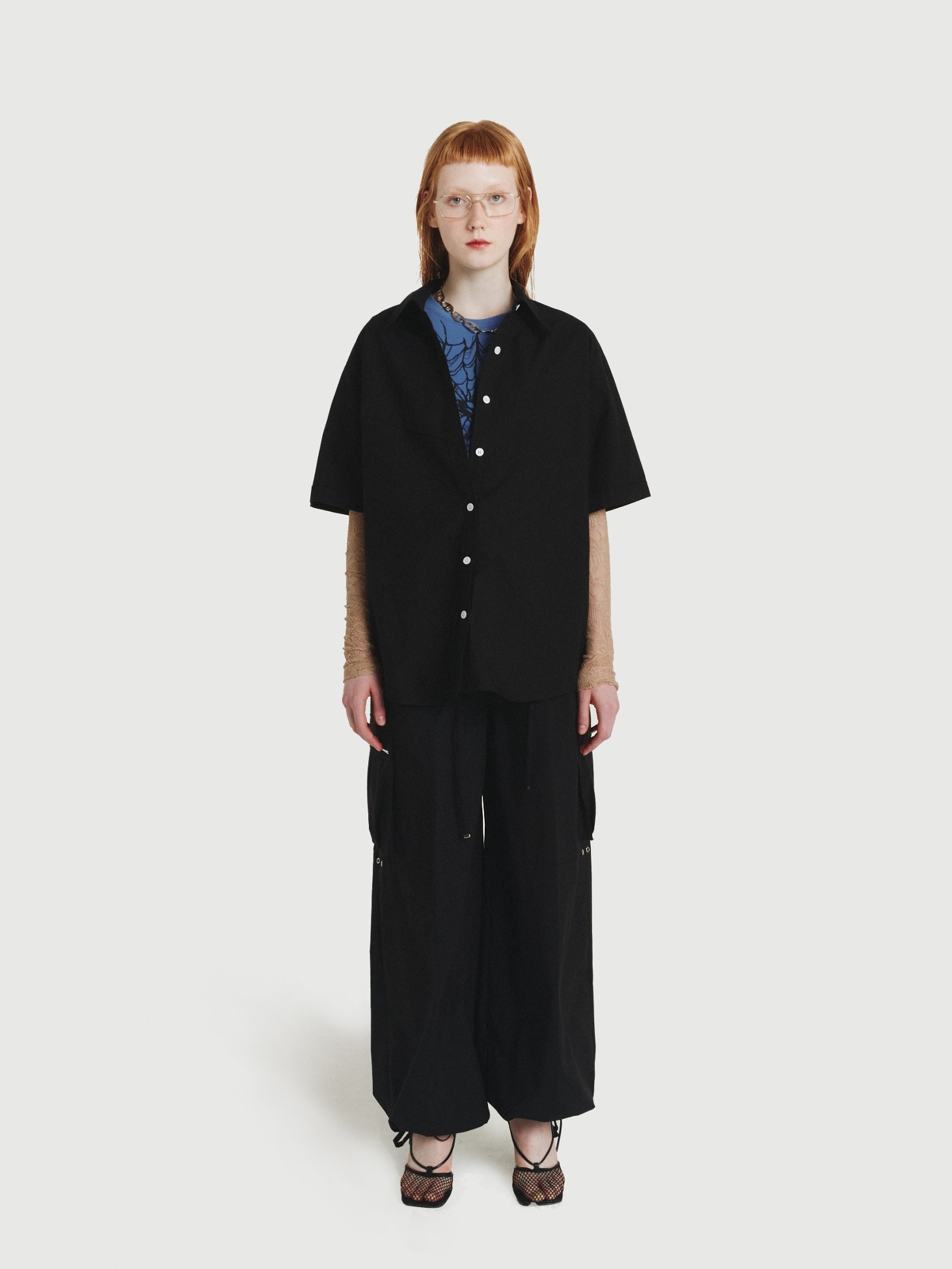 Dart Short-Sleeved Cotton Shirt / Black