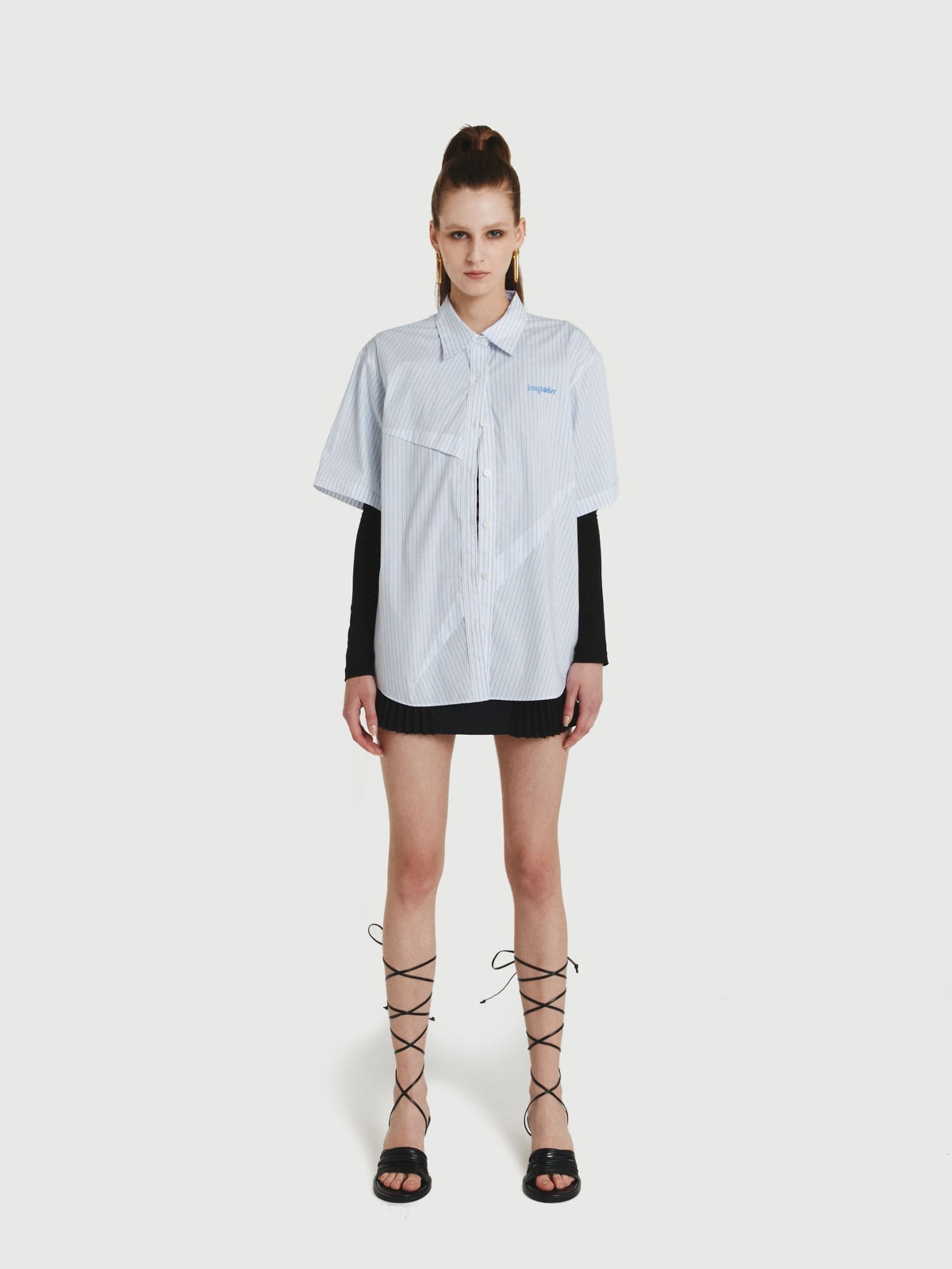 Dart Short-Sleeved Cotton Shirt / Stripe