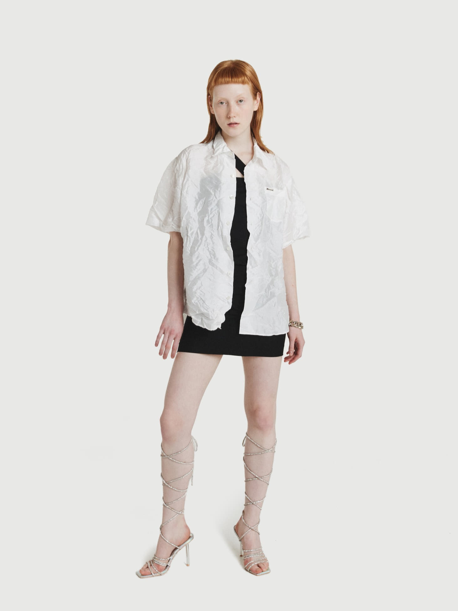 Crinkle Short-Sleeved Shirt / White