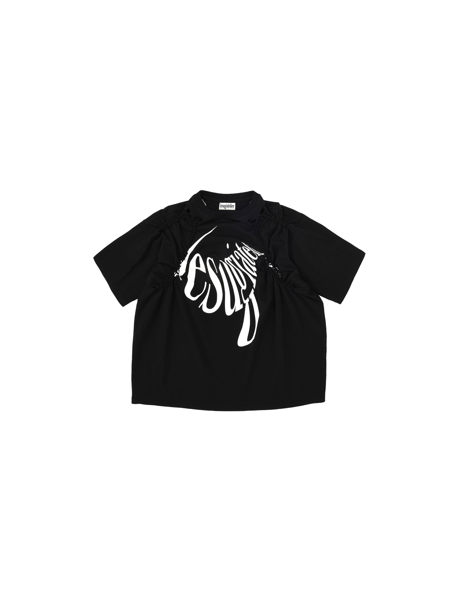 Oversized Cut-Out Knotted T-Shirt / Black