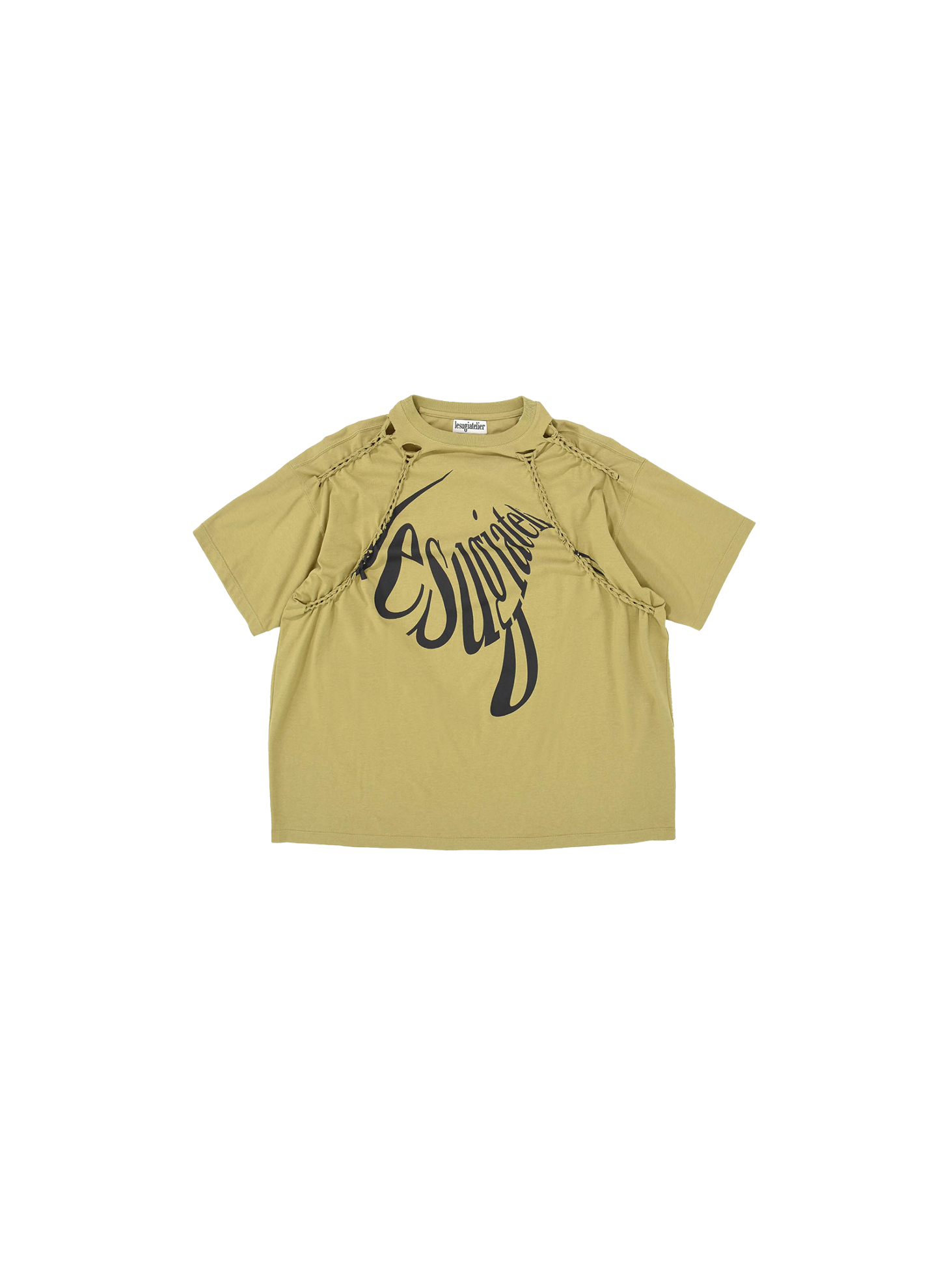 Oversized Cut-Out Knotted T-Shirt / Beige