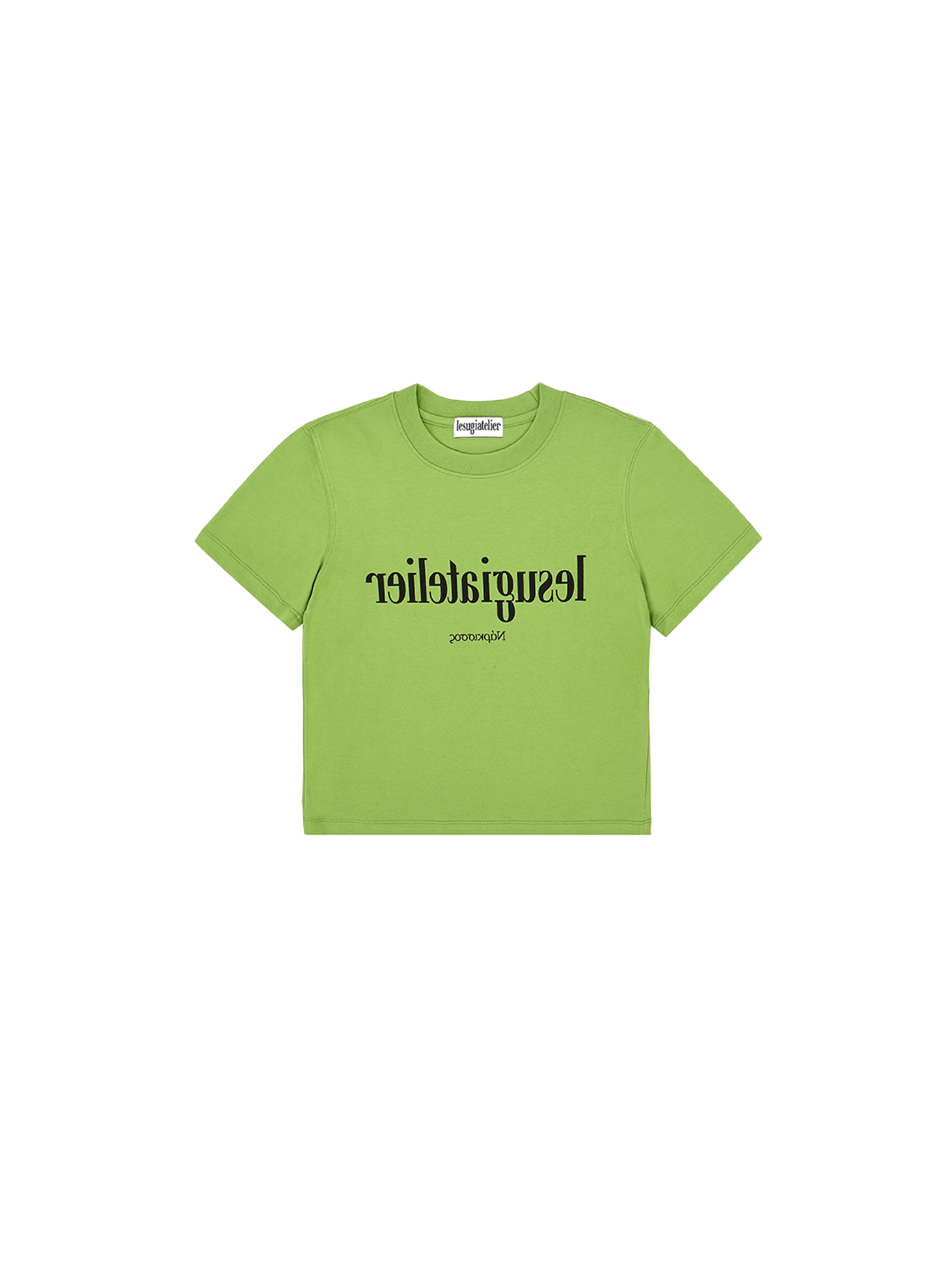 Mirror Typography Graphic Cropped T-Shirt / Green