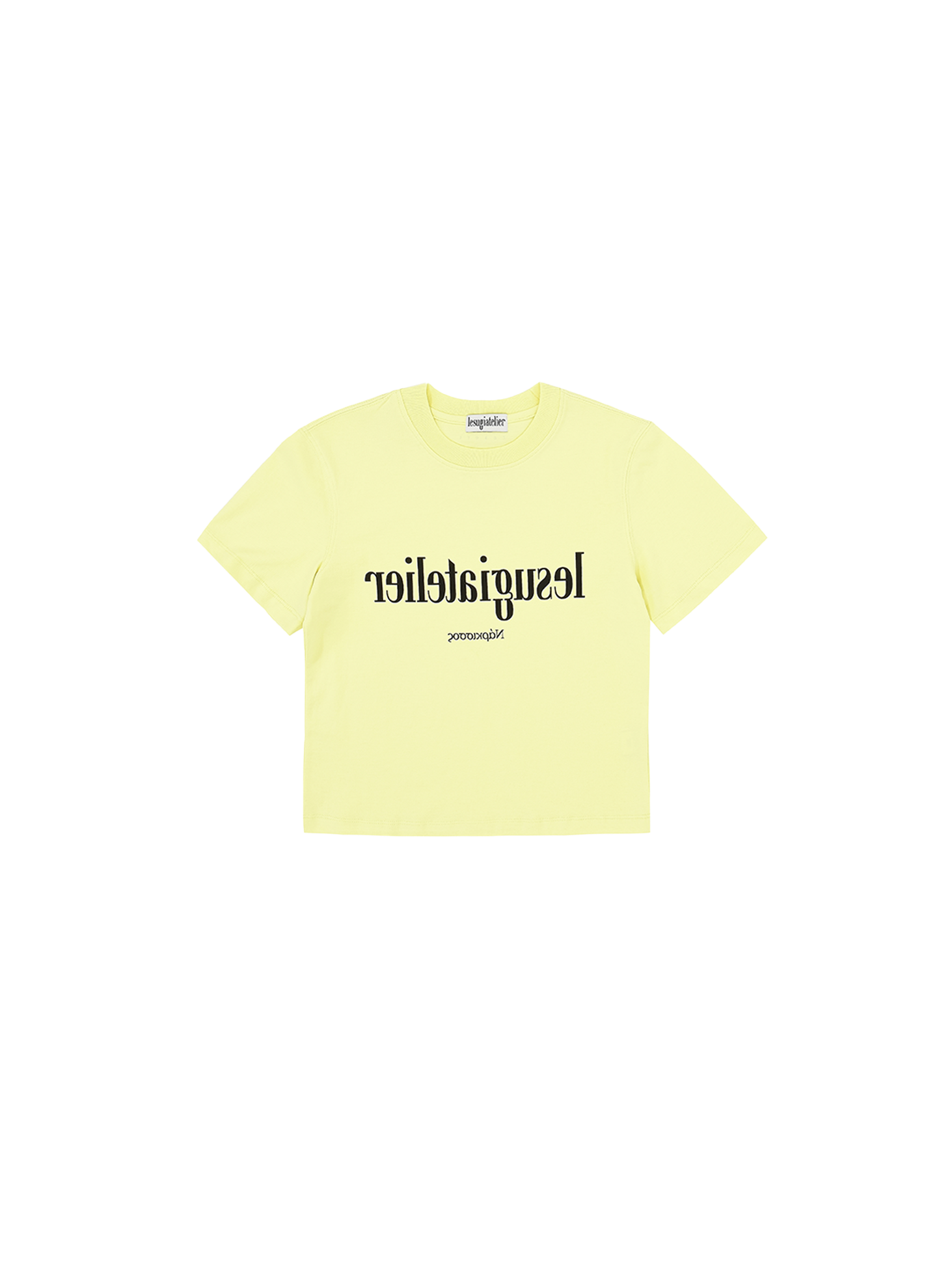 Mirror Typography Graphic Cropped T-Shirt / Yellow