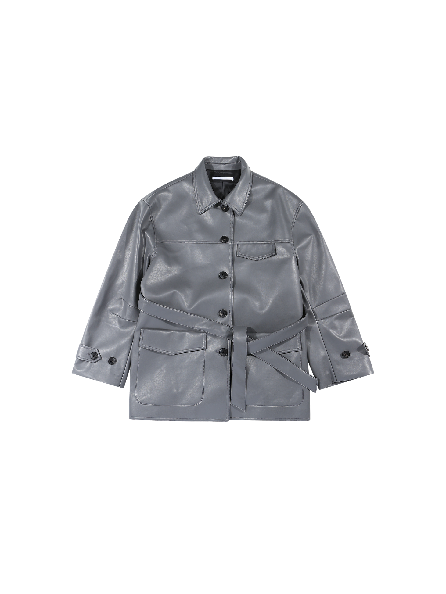 Faux Leather Safari Jacket / Grey