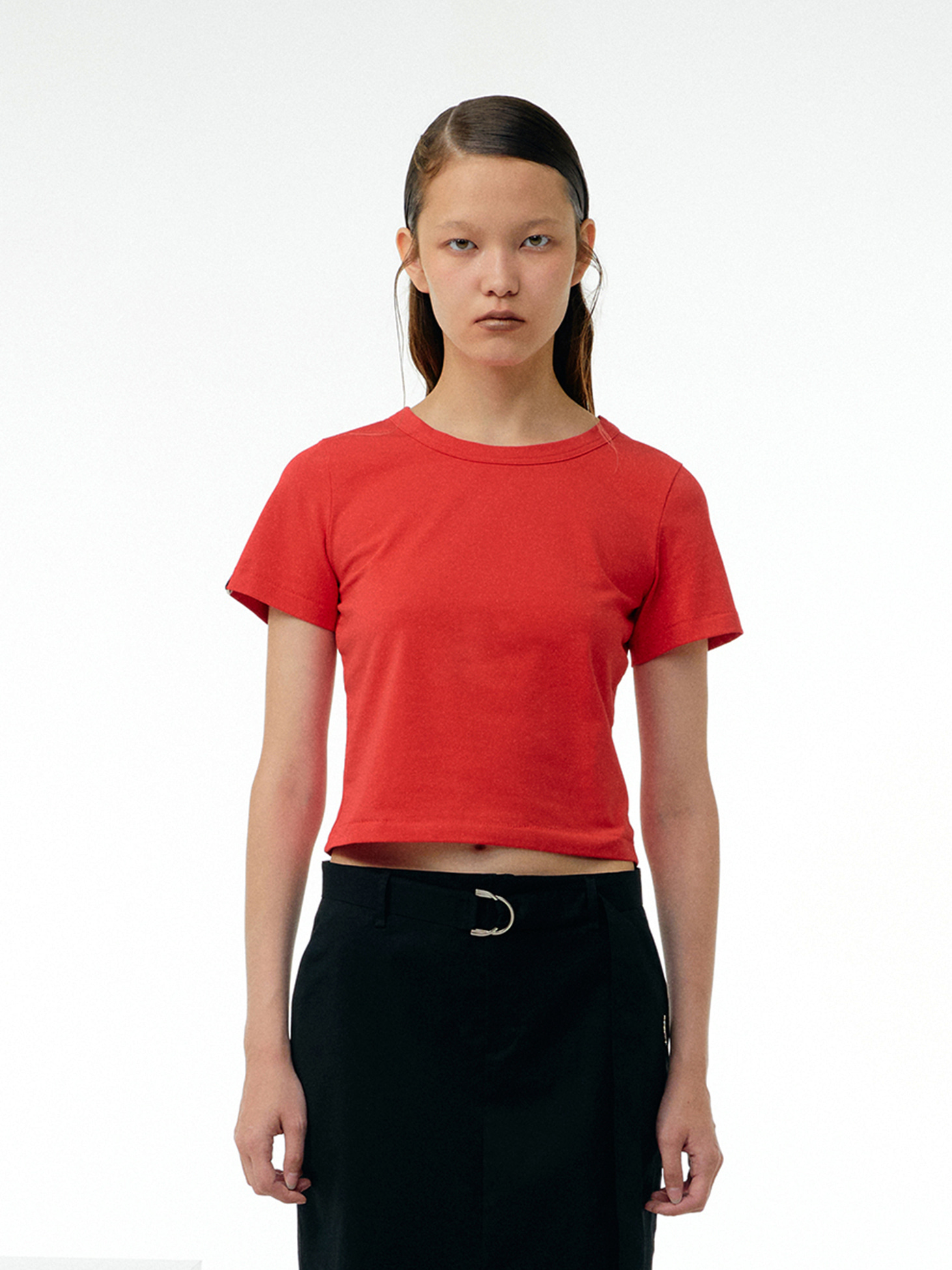 Stitch detail cropped t-shirt / Red
