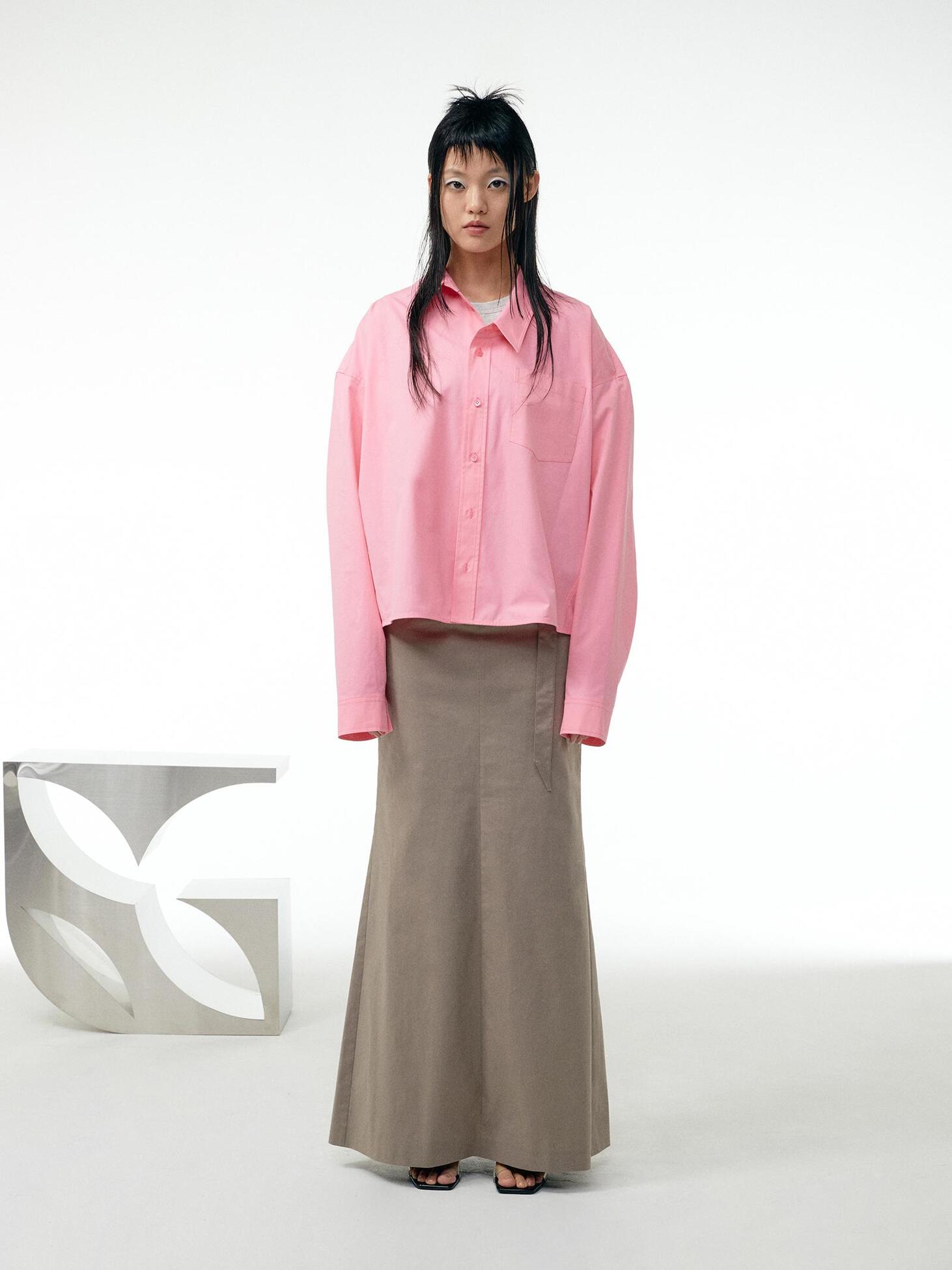 Asymmetric collar shirt / Pink