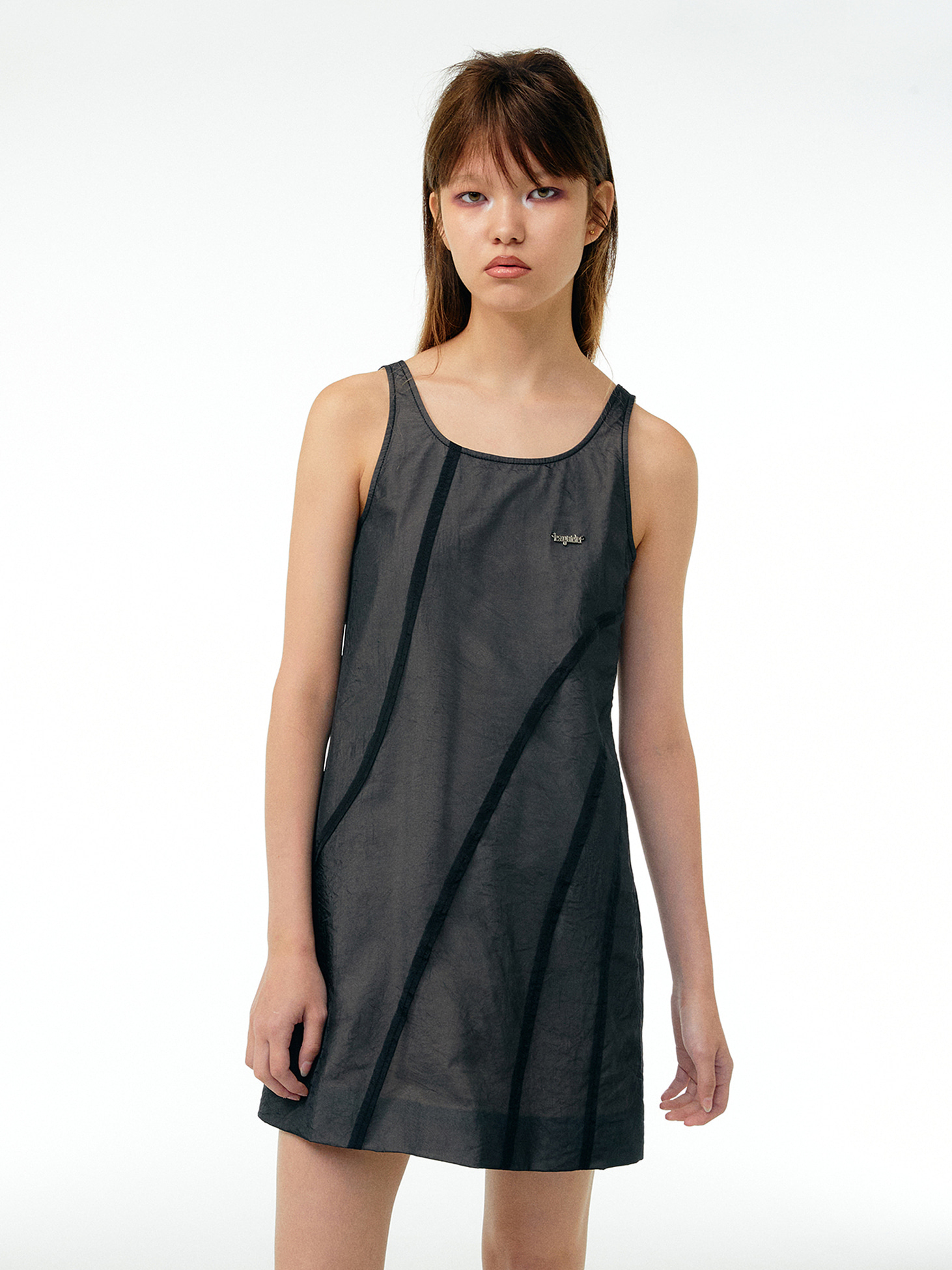 Sheer-overlay mini dress / Black