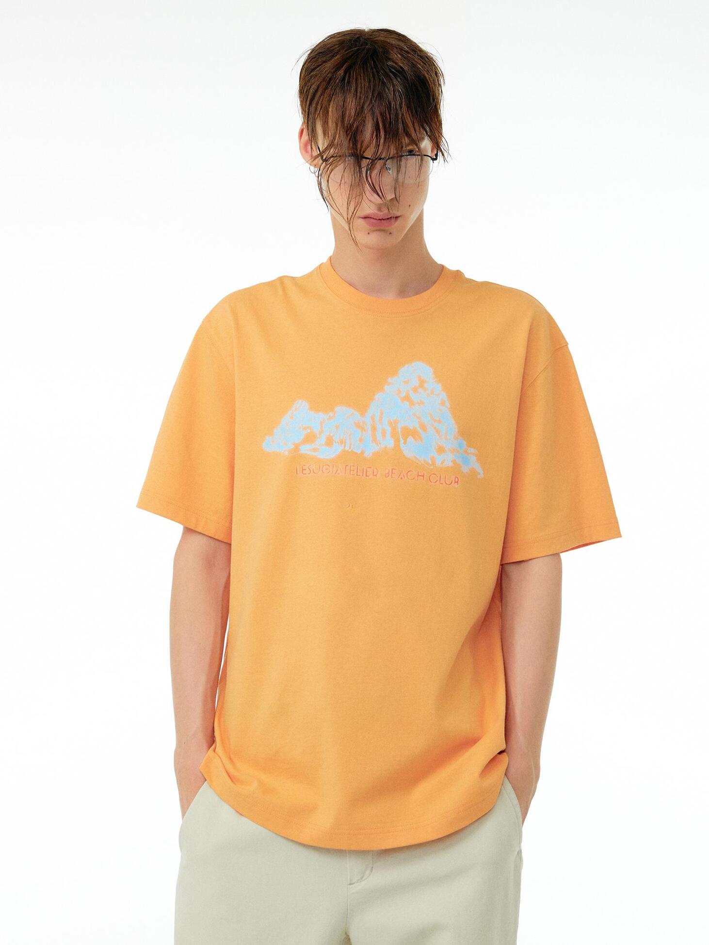 Mountain printed oversized t-shirt / Orange
