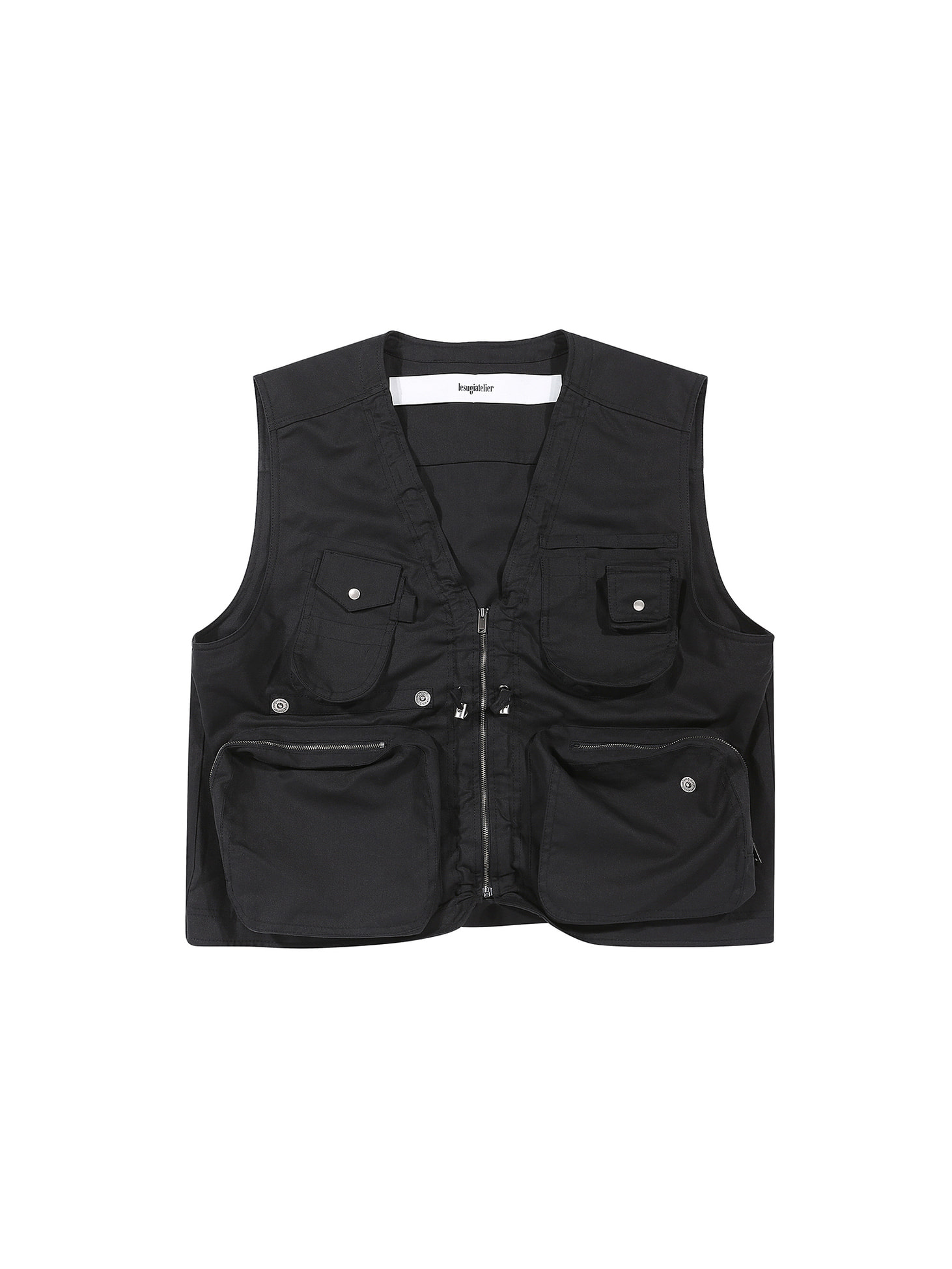 Utilitarian pocketed tie-detailed vest / Black