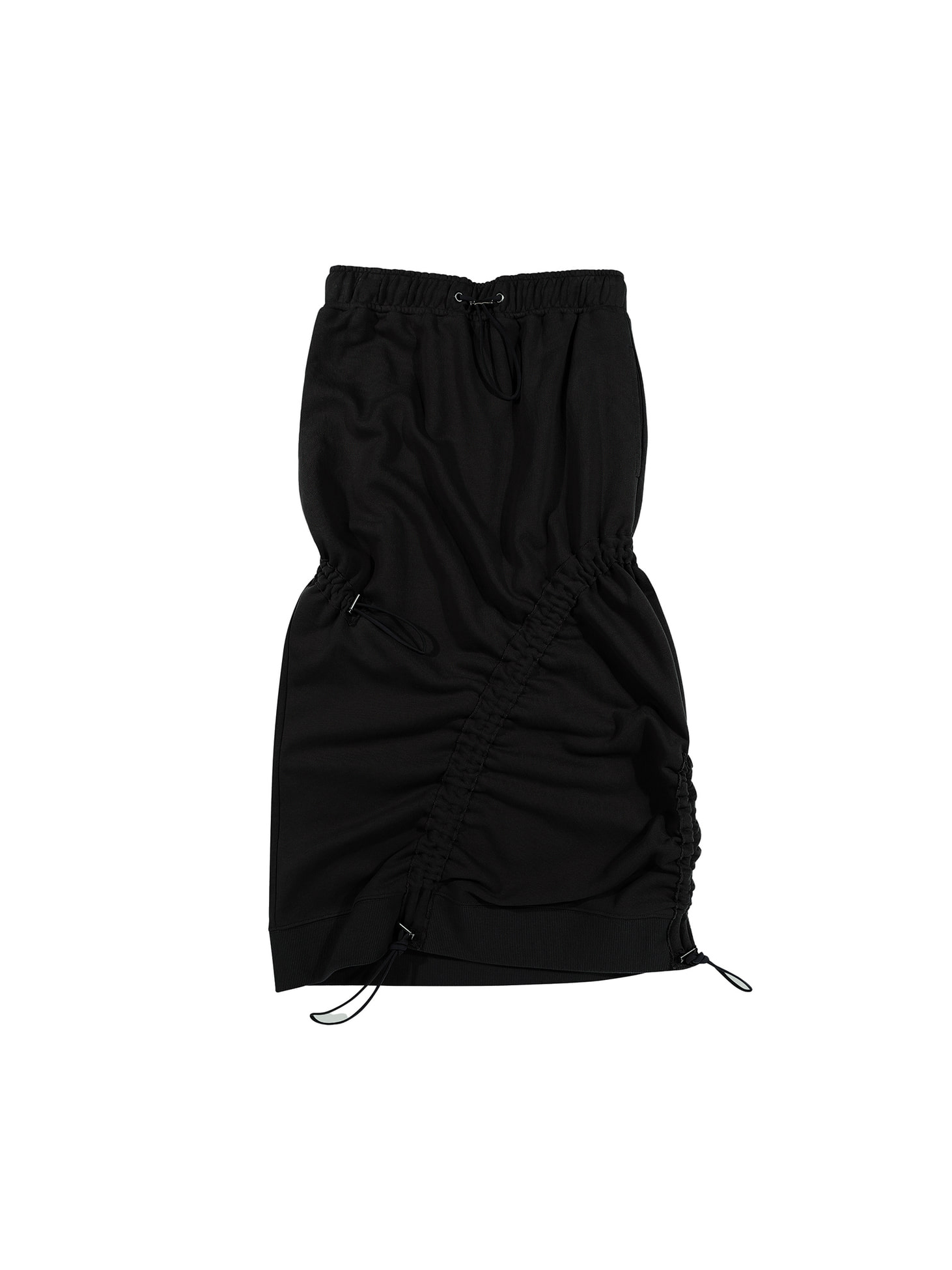 Adjustable shirring midi skirt / Black