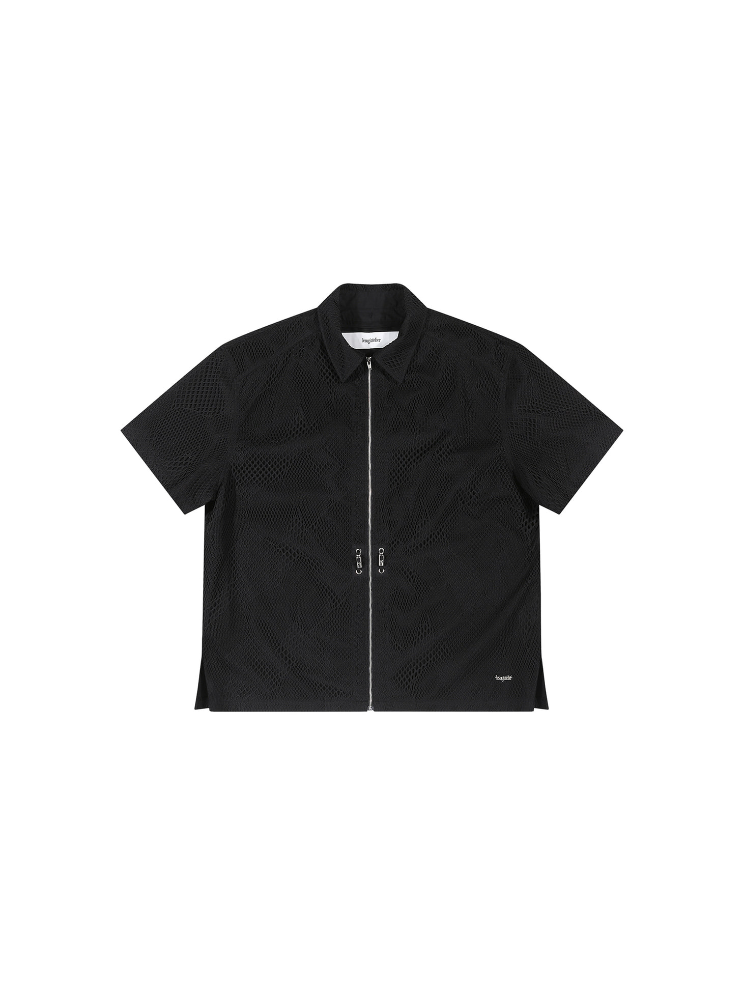 Mesh overlay drawstring shirt / Black