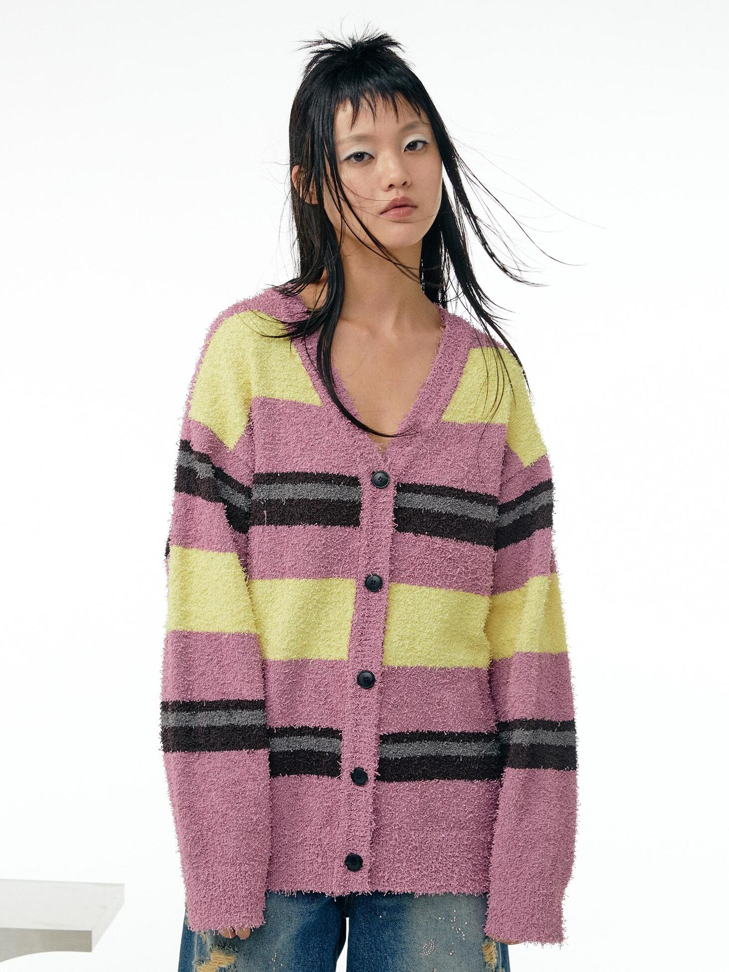 Colorblock knit cardigan / Pink