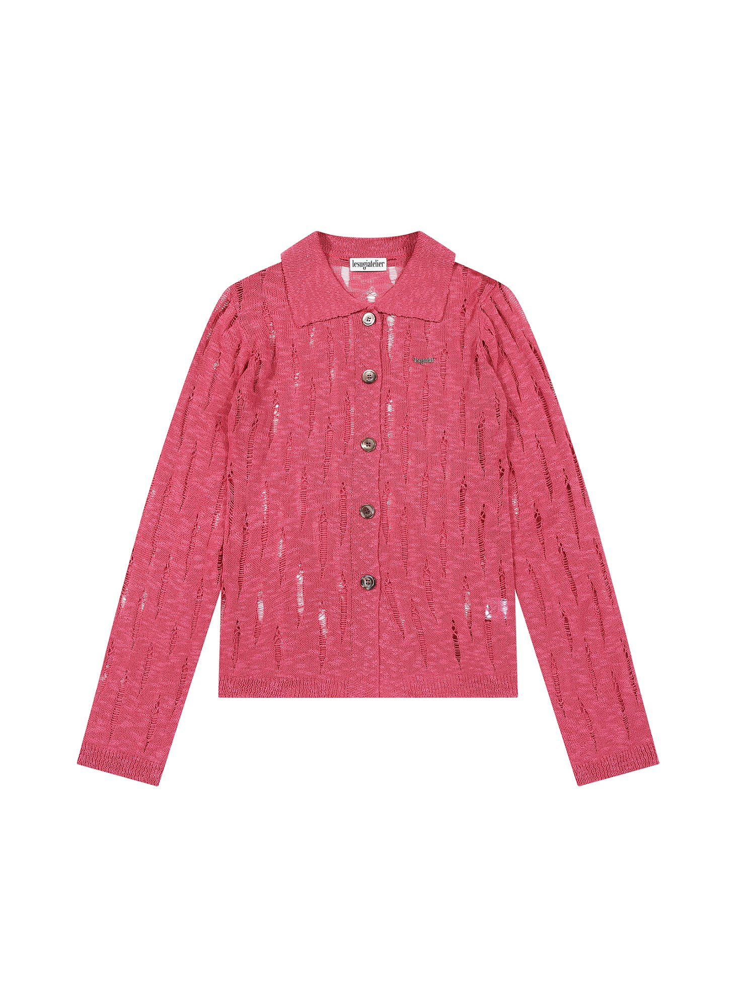 Ripped-detail knitted cardigan / Pink