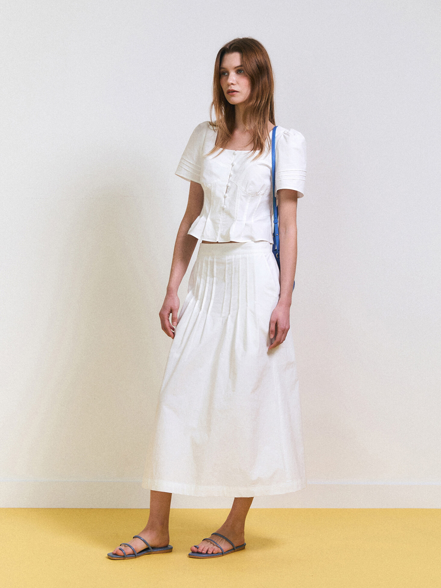 Tuck Detail Long Skirt / White